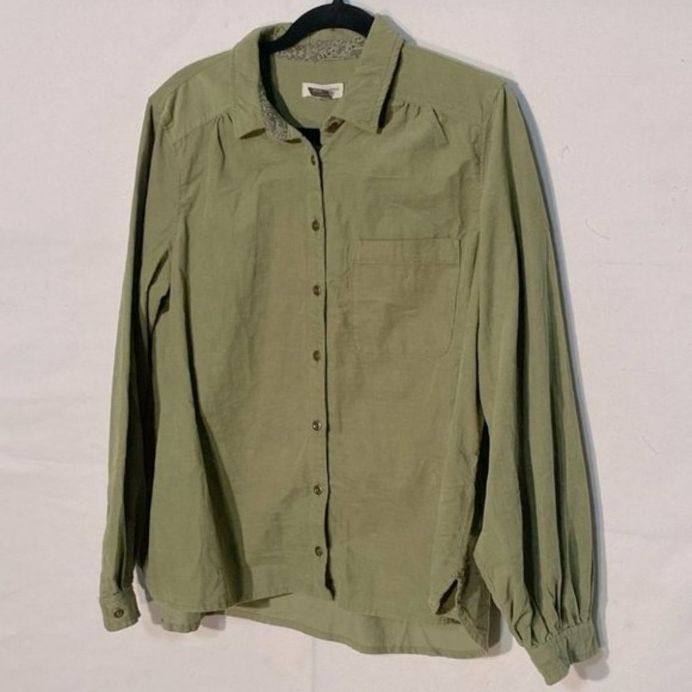 Anthropologie Pilcro Chartreuse Green Corduroy  Long Sleeve Button Up